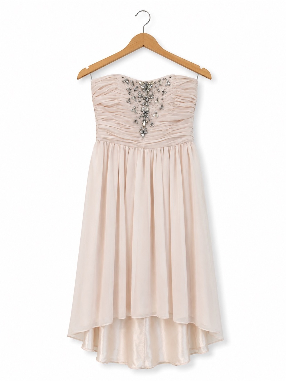 Pearl Georgina Chapman Strapless Blush Pink High-Low Chiffon Dress Beaded Bodice - Picture 16 of 16